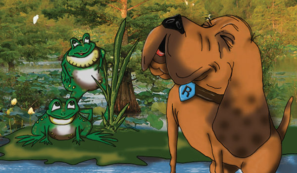 Rex the Rescue Pup barks at bullfrogs